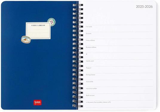 Agenda settimanale Legami 2025 -2026, 16 mesi - large weekly spiral bound Diary - travel stickers - 2