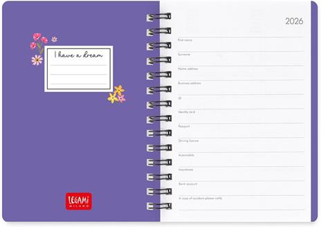 Agenda Legami 12 mesi, 2026, settimanale, Small Weekly Spiral Bound - Flowers - 3