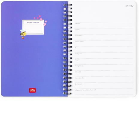 Agenda Legami 12 mesi, 2026, settimanale, Large Weekly Spiral Bound - Bee - 2