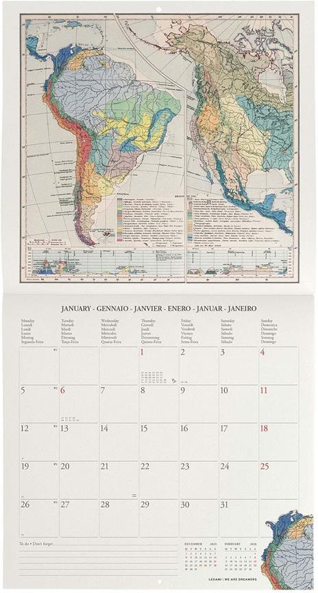 Calendario 2026 da Parete  - Vintage Maps - 30 x 29 cm - 2