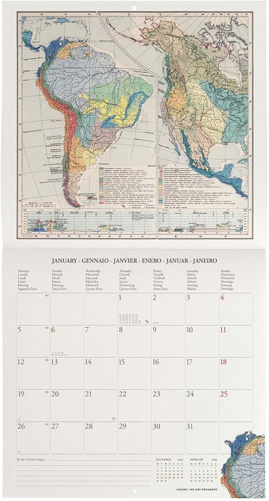 Calendario 2026 da Parete  - Vintage Maps - 30 x 29 cm - 2