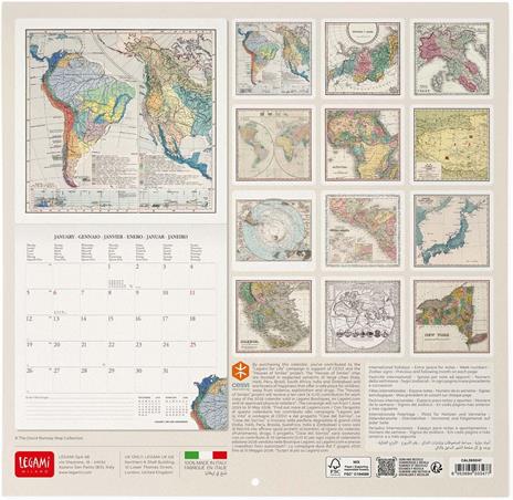 Calendario 2026 da Parete  - Vintage Maps - 30 x 29 cm - 3