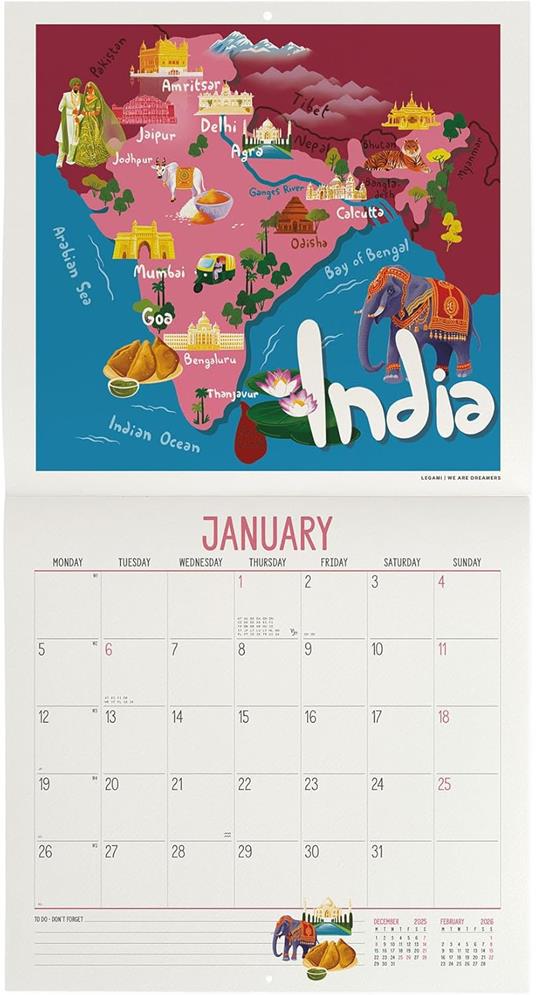 Calendario 2026 da Parete  - Let'S Travel The World - 30 x 29 cm - 2