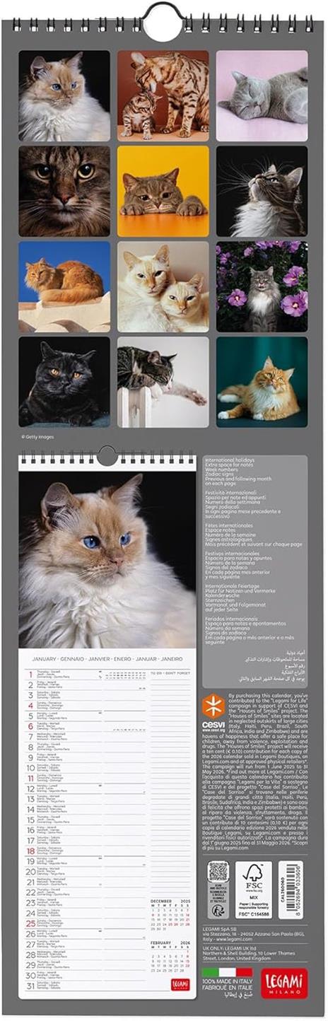 Calendario 2026 da Parete  - Cats - 16 x 49 cm - 3