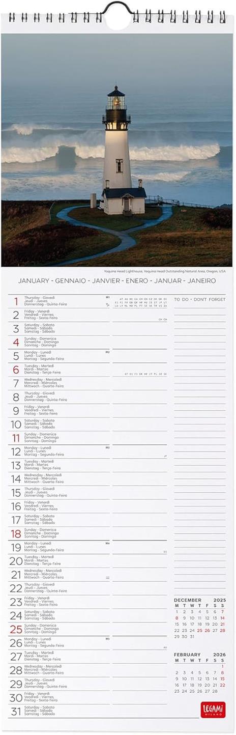 Calendario 2026 da Parete  - Lighthouses Of The World - 16 x 49 cm - 2