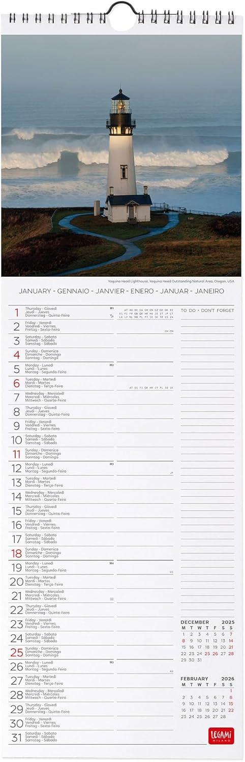 Calendario 2026 da Parete  - Lighthouses Of The World - 16 x 49 cm - 2