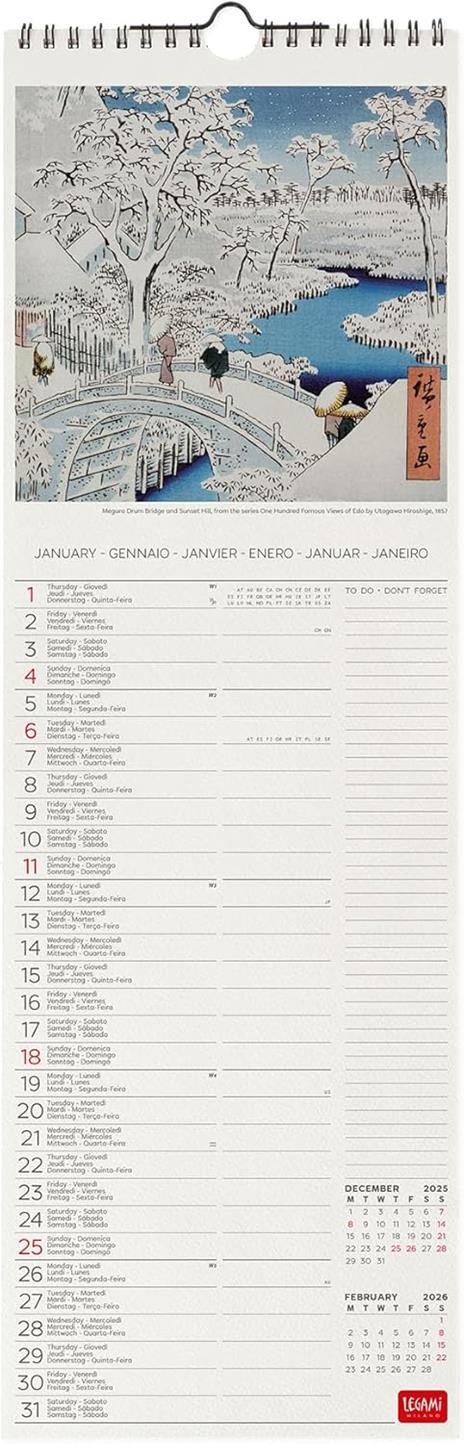 Calendario 2026 da Parete  - Japanese School -16 x 49 cm - 2