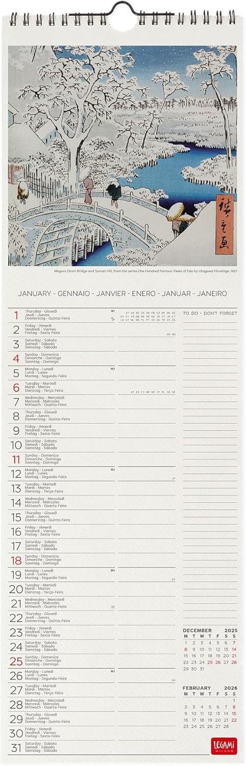 Calendario 2026 da Parete  - Japanese School -16 x 49 cm - 2