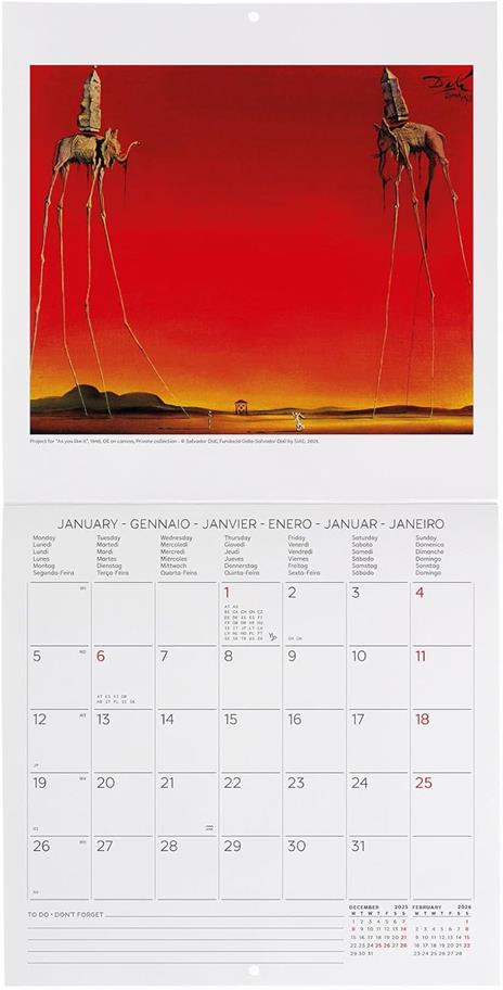 Calendario 2026 da Parete  - Salvador Dali' - 18 x 18 cm - 2