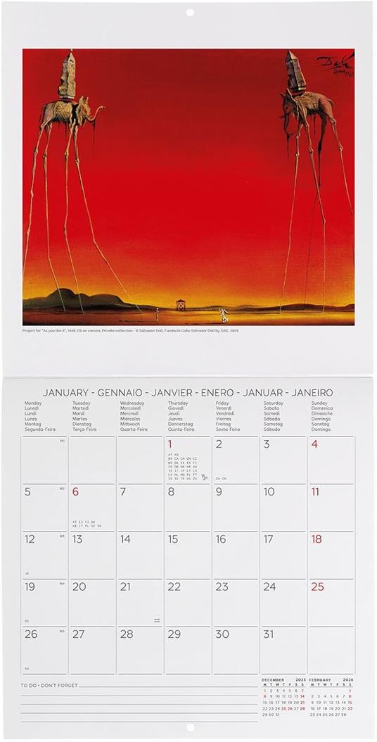 Calendario 2026 da Parete  - Salvador Dali' - 18 x 18 cm - 2
