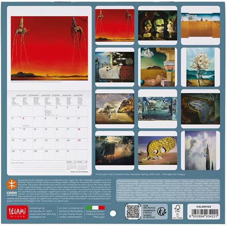 Calendario 2026 da Parete  - Salvador Dali' - 18 x 18 cm - 3