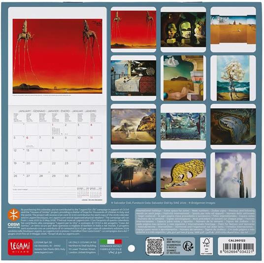Calendario 2026 da Parete  - Salvador Dali' - 18 x 18 cm - 3