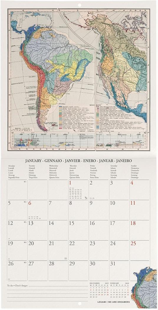 Calendario 2026 da Parete  - Vintage Maps - 18 x 18 cm - 2