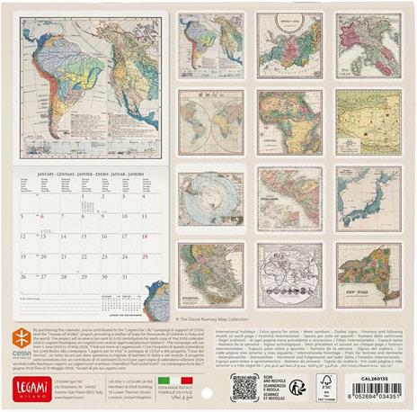 Calendario 2026 da Parete  - Vintage Maps - 18 x 18 cm - 3