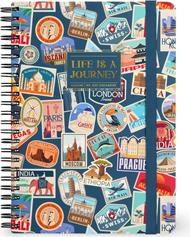Lined Spiral- Bound Notebook - Spiral Notebook - Large - Travel Stickers