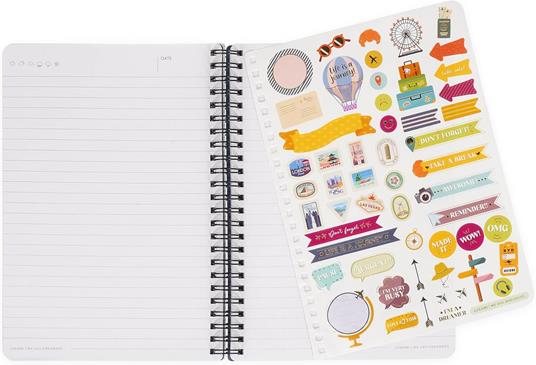 Lined Spiral- Bound Notebook - Spiral Notebook - Large - Travel Stickers - 5