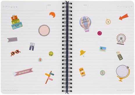 Lined Spiral- Bound Notebook - Spiral Notebook - Large - Travel Stickers - 6