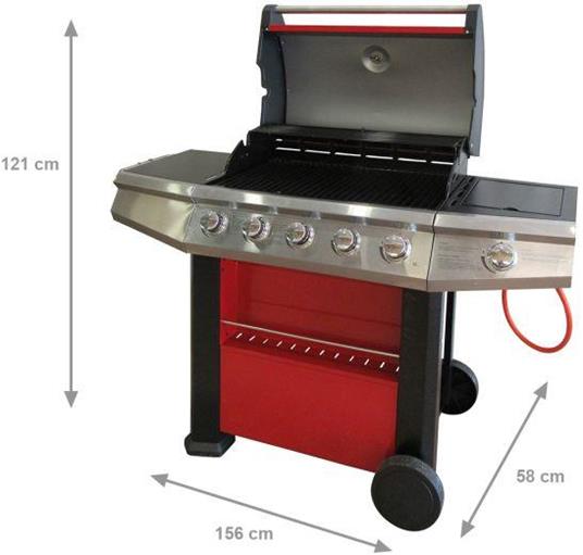 Barbecue gas 4 bruciatori + 1 laterale, colore rosso, cm 156 x 58 x h121 - 2