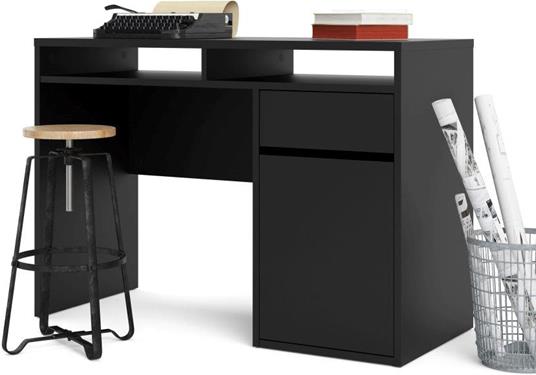 Scrivania lineare con un anta e un cassetto, colore nero, cm 110.2 x 77.4 x 48.2 - 3