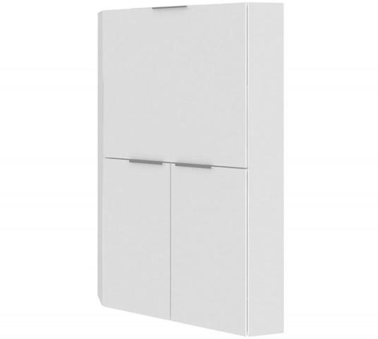 Scrivania ad angolo con piano nascosto, Made in Italy, Mobile con scaffali e piano da lavoro, Armadio salvaspazio, cm 70x57h140, colore Bianco lucido - 2