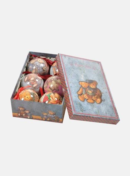 Box 6 sfere natalizie, Ornamenti fantasia orsetti, Set assortimento palline di Natale, Scatola set albero di Natale, Diametro 7,5 cm, multicolor