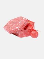 Box 7 sfere natalizie, Fantasia scritte, Set assortimento palline di Natale, Scatola set albero di Natale ,Diametro 7,5 cm, Rosso e Bianco