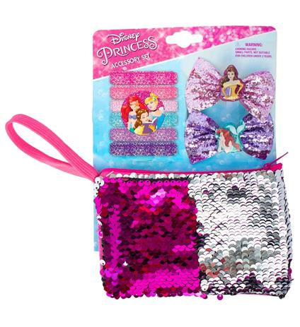 Principesse Disney Set Con Specchietto, 2 Pinze Per Capelli, Borsettina Con Pailettes Magiche