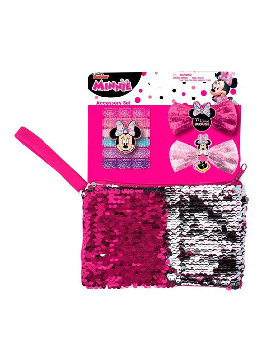 Minnie Set Con Specchietto, 2 Pinze Per Capelli, Borsettina Con Pailettes Magiche