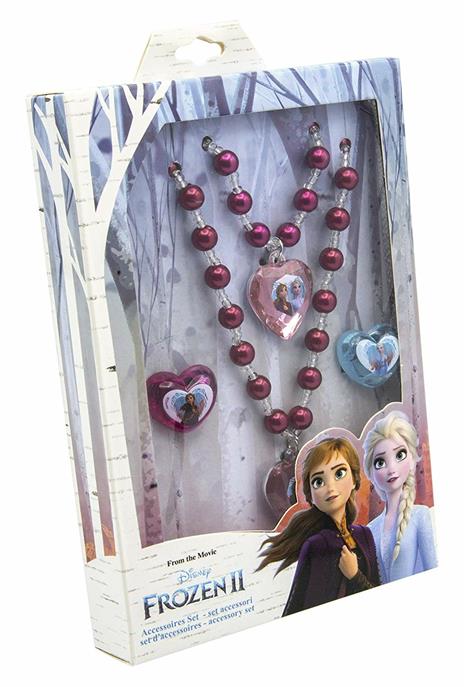 Disney Frozen II set accessori. 1 braccialetto di perle, 1 collana di perle, 2 anelli in confezione regalo