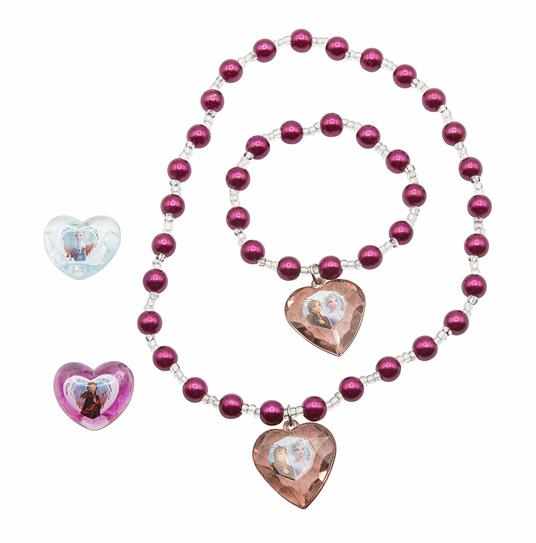 Disney Frozen II set accessori. 1 braccialetto di perle, 1 collana di perle, 2 anelli in confezione regalo - 2