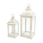 Rebecca Mobili 2 Portacandela Lanterne Metallo Vetro Bianco Shabby 50x19x19