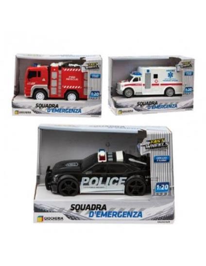 Veicoli-Fast Wheels,squadra d`emergenza,veicoli con luci e suoni 1:20,Giocheria,1 modello casuale-Eta 3+