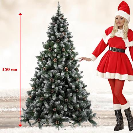 Albero Di Natale Innevato Marilleva 150cm 522 Rami Super Folto con Pigne - 3