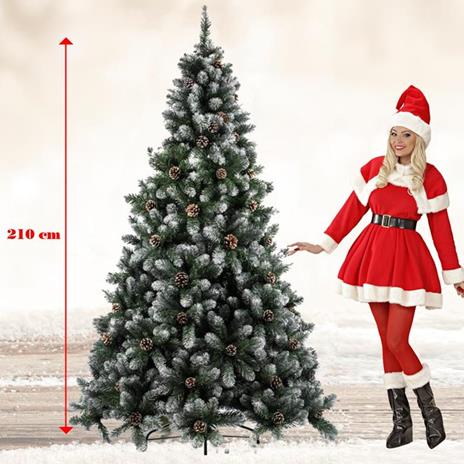Albero Di Natale Innevato Marilleva 210 cm 1098 Rami Super Folto con Pigne - 5