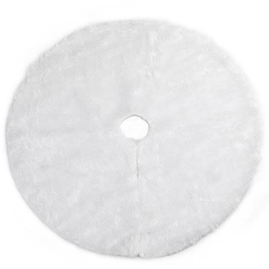 Tappeto Gonna Copertura Base Albero di Natale 90cm Peluche Bianco Effetto Neve - 2