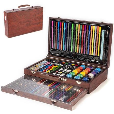 Valigetta Legno Pittore 124pz Colori Pittura Pastelli Acquerelli  Professionale - ND - Cartoleria e scuola