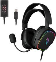 Noua Banshee Cuffie Gaming RGB USB Over-Ear Driver da 50 mm, Cuffie da Gioco con 3.5mm Jack e Scheda Audio Esterna USB 7.1, Microfono Flessibile Rimovibile per PC, Mac, Laptop, PS4, PS5, Xbox One