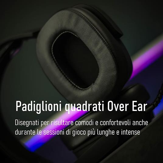 Noua Banshee Cuffie Gaming RGB USB Over-Ear Driver da 50 mm, Cuffie da Gioco con 3.5mm Jack e Scheda Audio Esterna USB 7.1, Microfono Flessibile Rimovibile per PC, Mac, Laptop, PS4, PS5, Xbox One - 3