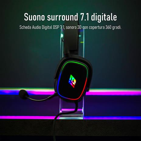 Noua Banshee Cuffie Gaming RGB USB Over-Ear Driver da 50 mm, Cuffie da Gioco con 3.5mm Jack e Scheda Audio Esterna USB 7.1, Microfono Flessibile Rimovibile per PC, Mac, Laptop, PS4, PS5, Xbox One - 4