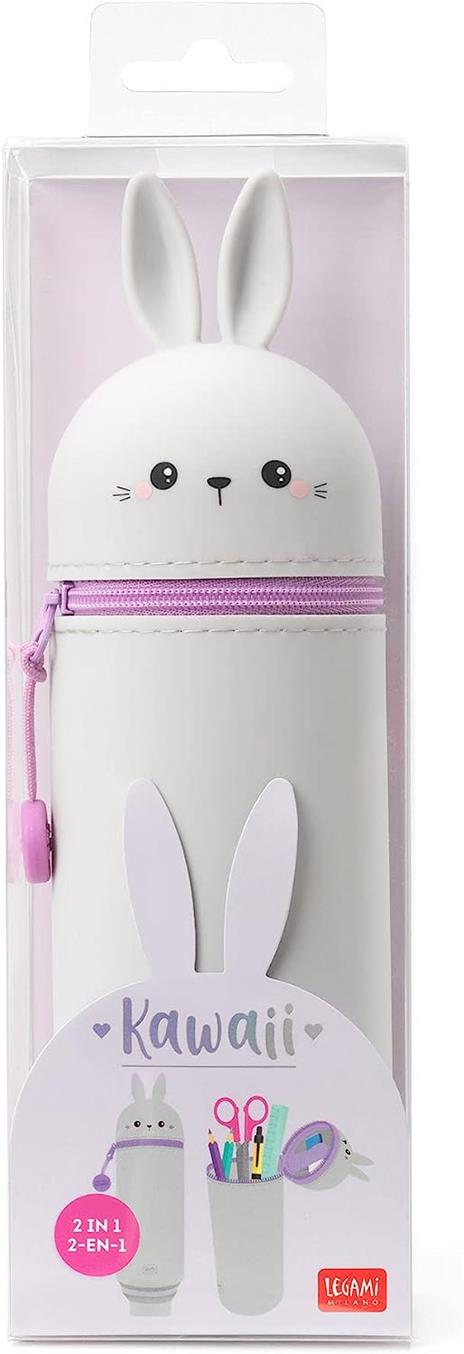 Legami - Astuccio 2 in 1 in morbido Silicone, Kawaii, Portapenne da Tavolo, Chiusura con Cerniera, Ø 6,3 cm, Tema Bunny - 4
