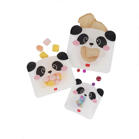 Buste alimentari riutilizzabili. Snack Bags - Set Of 3 Reusable Food Pouches - Panda - 2