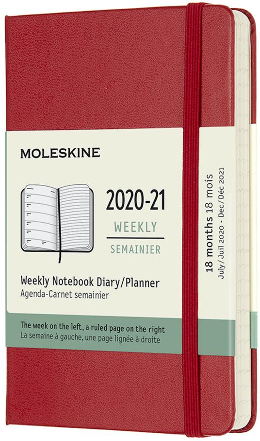 Agenda settimanale 2020/2021 18 mesi Moleskine pocket copertina rigida. Rossa