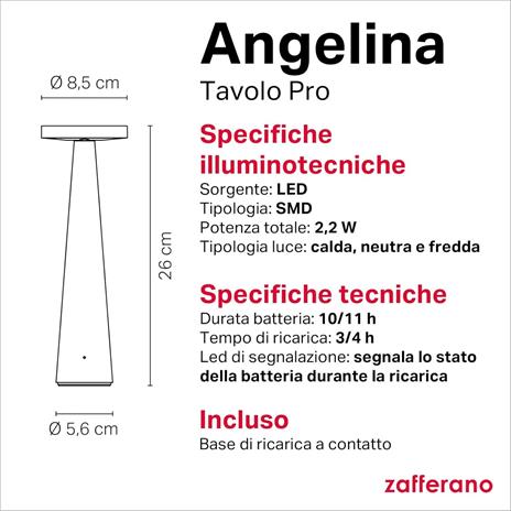 Lampada Angelina Pro Rosso, da tavolo, portatile, a batteria, ricaricabile - 4