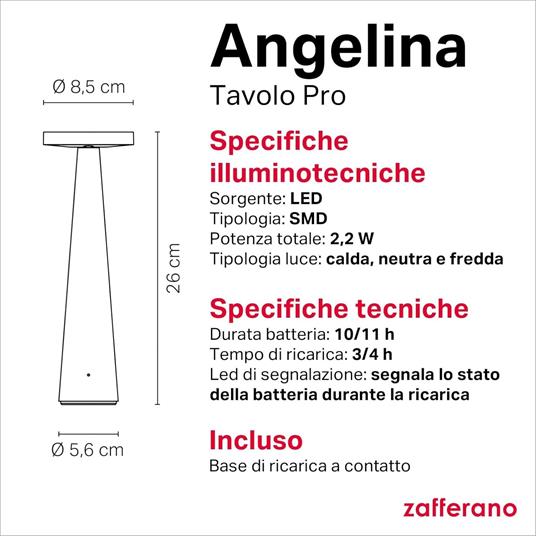 Lampada Angelina Pro Rosso, da tavolo, portatile, a batteria, ricaricabile - 4