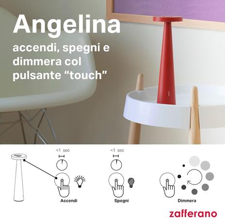 Lampada Angelina Pro Rosso, da tavolo, portatile, a batteria, ricaricabile - 5