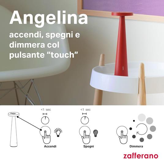 Lampada Angelina Pro Rosso, da tavolo, portatile, a batteria, ricaricabile - 5