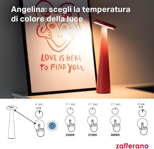 Lampada Angelina Pro Rosso, da tavolo, portatile, a batteria, ricaricabile - 6