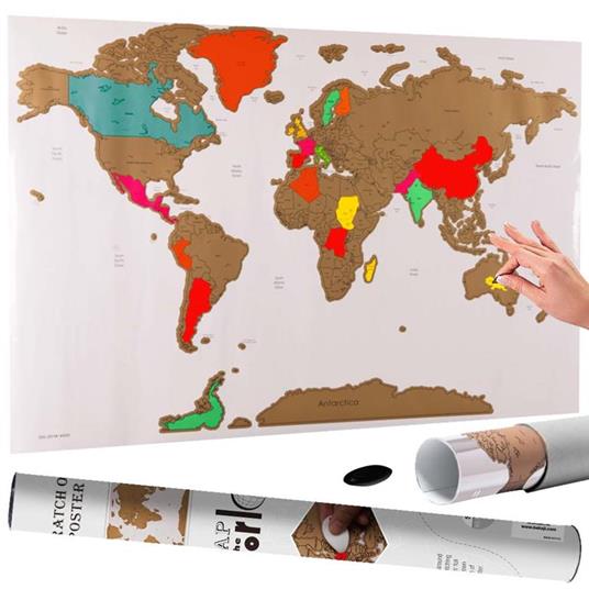 Poster Mappamondo da Grattare Cartina Geografica Mappa del Mondo 80x60  Bianco