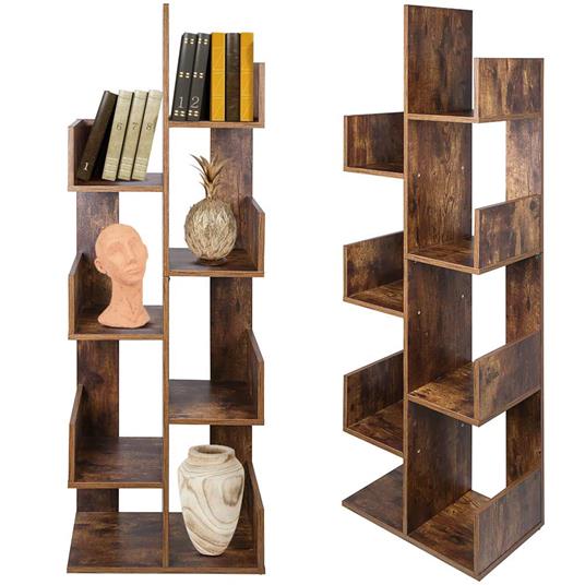 LVB Librerie rustiche e scaffali per libri, in metallo e legno, a 6 ripiani, espositore verticale industriale Etagere, libreria vintage grande per camera da letto e soggiorno, marrone