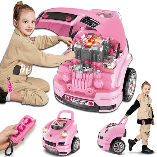 Macchina Elettrica da Costruire Giocattolo Bambini Luci Suoni Accessori Rosa  - Bakaji - Statico - Giocattoli